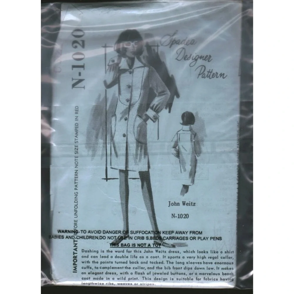 Vintage Spadea Designer Pattern N-1020 John Weitz Shirt Dress Coat Pattern 8